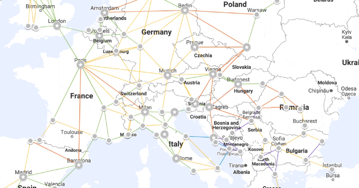 euro rail route map